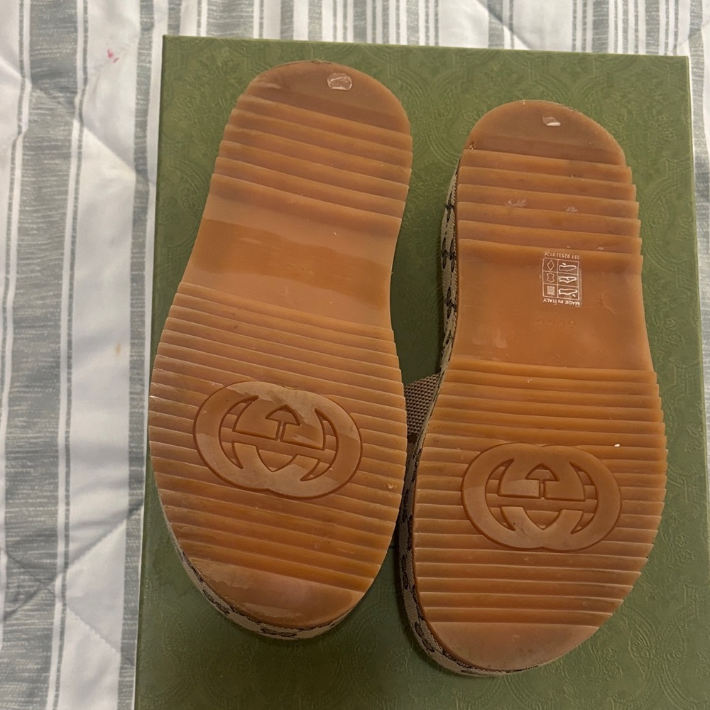 Gucci Brown & Beige GG Monogram Platform Slides - Picture 9 of 10